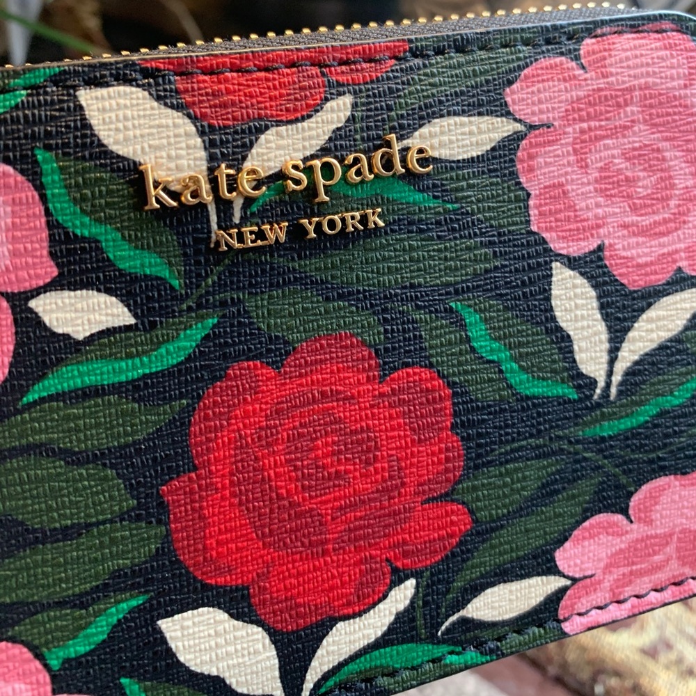 SOLD⛔️Authentic KATE SPADE flowers Leather L-Zip card case/Keychain - Picture 6 of 10